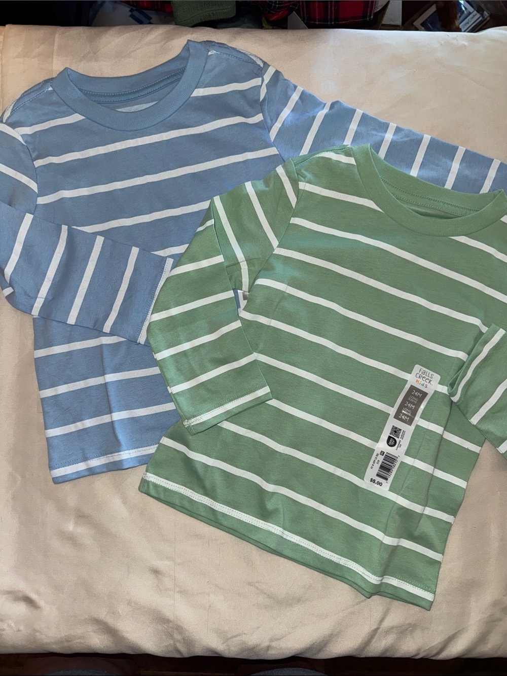 Falls Creek Kids Long Sleeve Striped Tees - Blue & Green